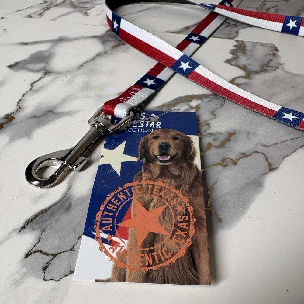 Texas Lone Star Collection 5 Ft Dog Leash Texas Flag Red White Blue NWT Encore